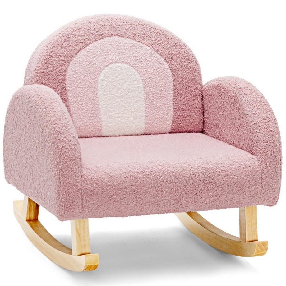 Northix  Chaise à bascule rembourrée pour enfant avec pieds en bois massif rose 