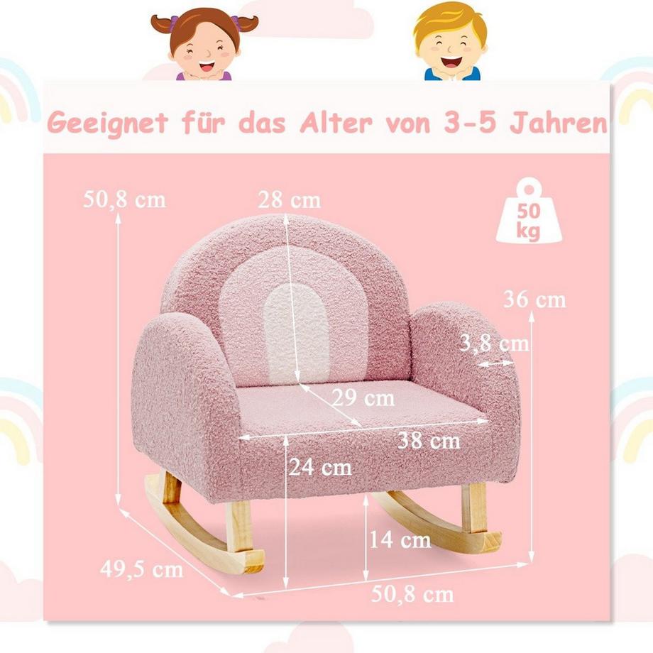 Northix  Chaise à bascule rembourrée pour enfant avec pieds en bois massif rose 