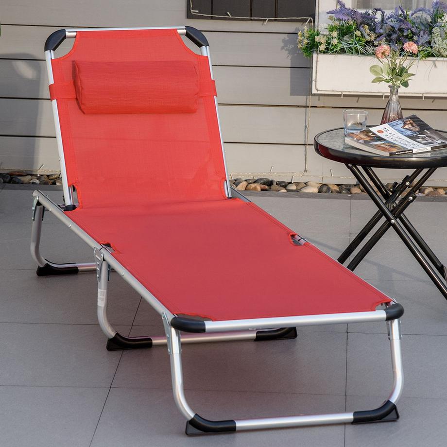 Northio Sonnenliege Gartenliege Alu Stoffliege Relaxliege 5-Fach Verstellbar Faltbar Ergonomisch Netzstoff Rot 170 X 60 X 76 Cm  