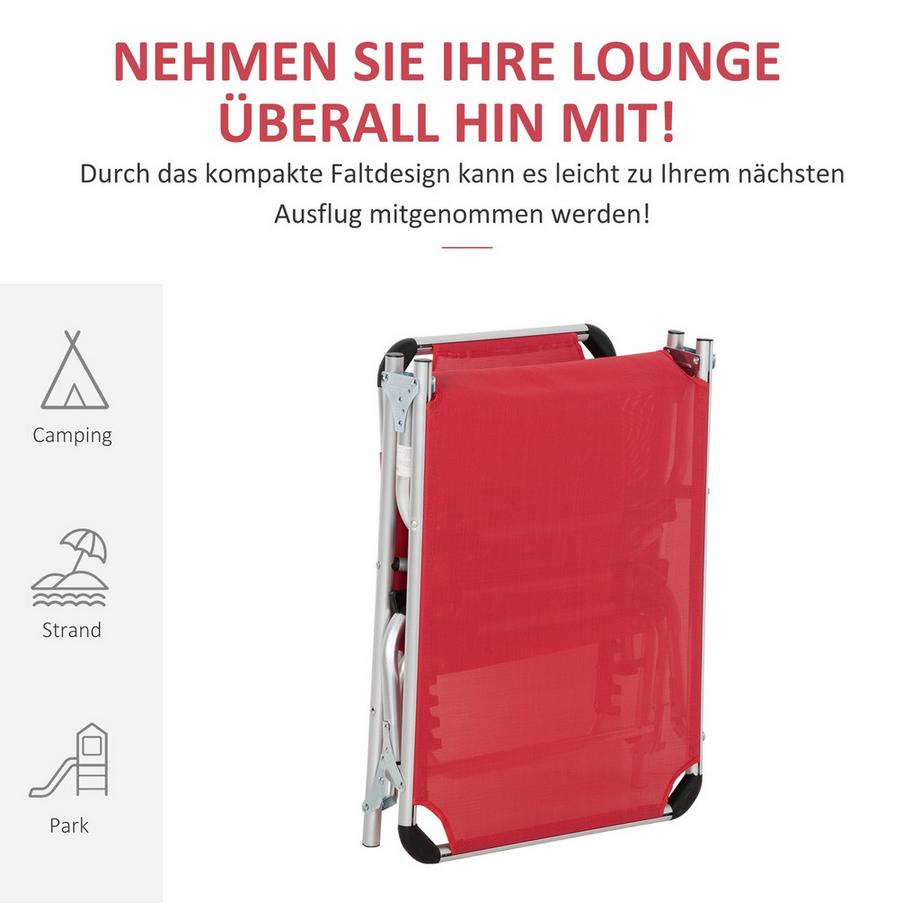 Northio Sonnenliege Gartenliege Alu Stoffliege Relaxliege 5-Fach Verstellbar Faltbar Ergonomisch Netzstoff Rot 170 X 60 X 76 Cm  