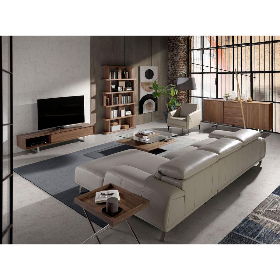 ANGEL CERDA Table basse carrée en verre trempé et noyer  