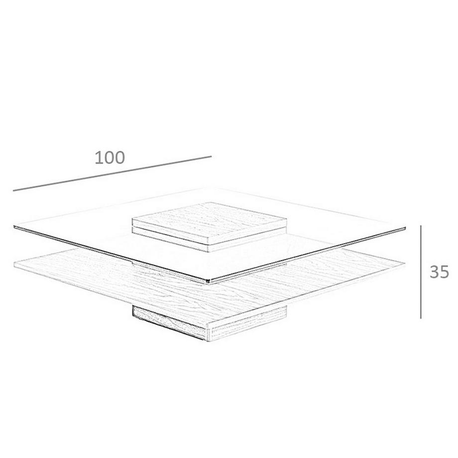 ANGEL CERDA Table basse carrée en verre trempé et noyer  