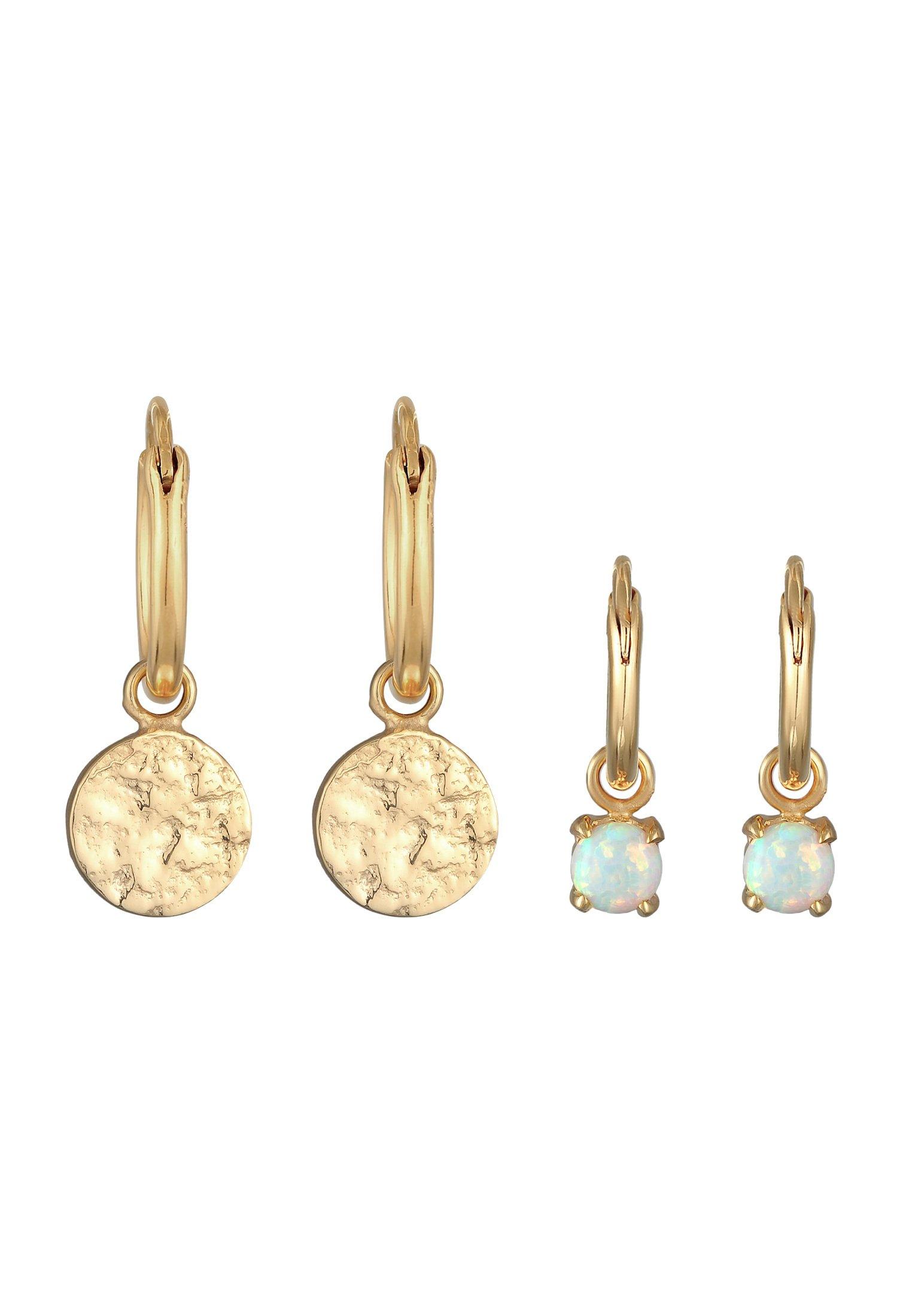 Elli  Ohrringe Creolen Plättchen Opal Edelstein 2Er Set 925 Silber 