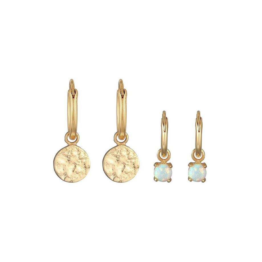 Elli  Ohrringe Creolen Plättchen Opal Edelstein 2Er Set 925 Silber 