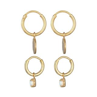 Elli  Boucles d'Oreilles Creolen Plättchen Opal Edelstein 2Er Set 925 Silber 