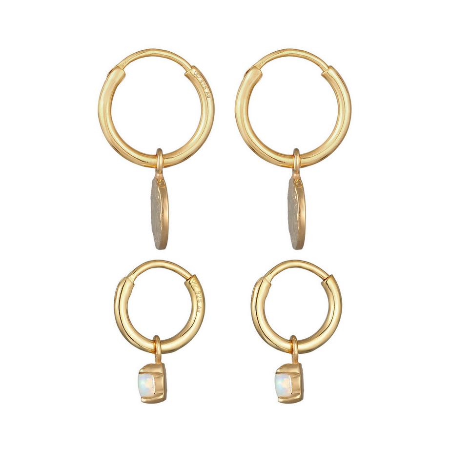 Elli  Ohrringe Creolen Plättchen Opal Edelstein 2Er Set 925 Silber 