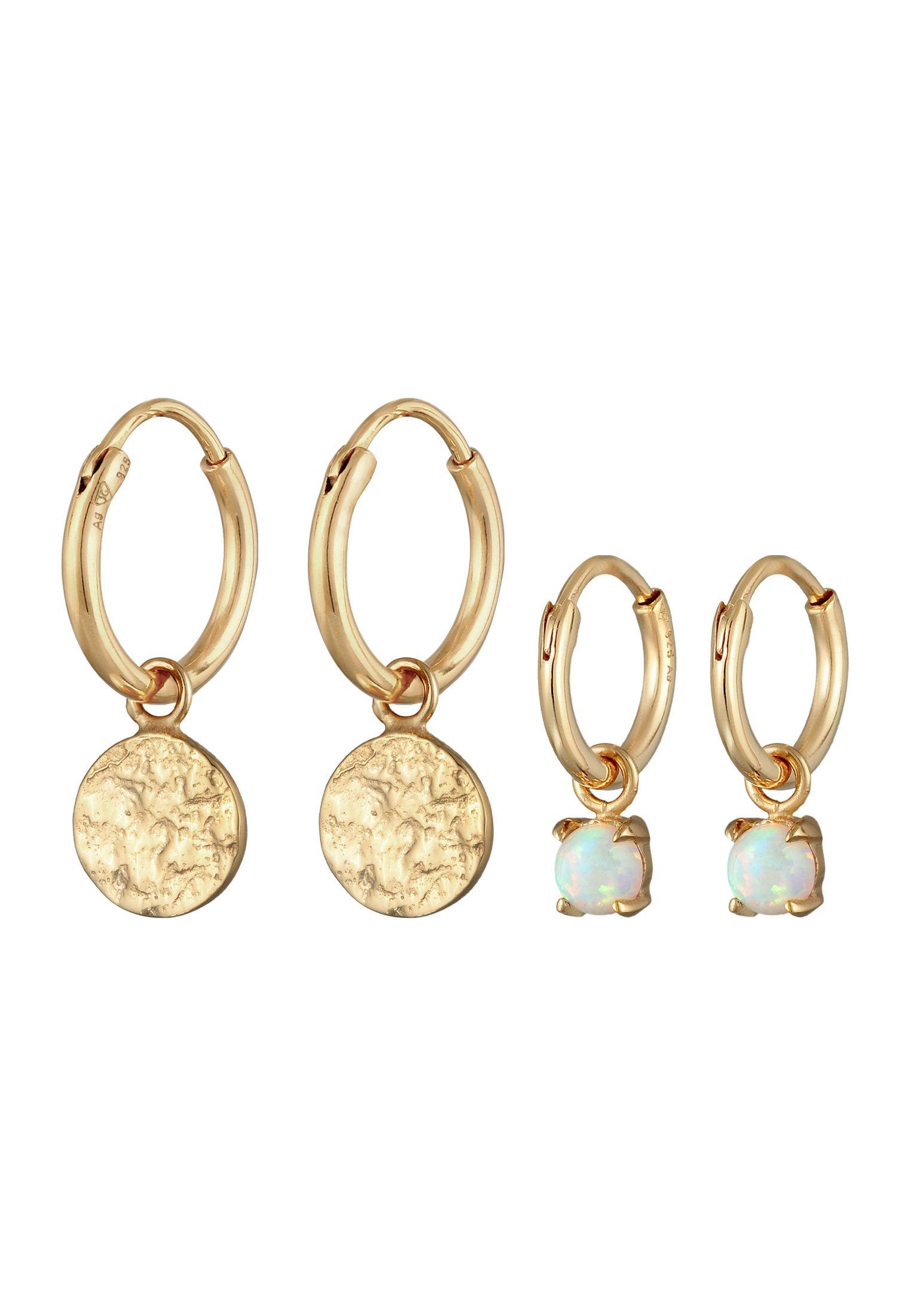 Elli  Ohrringe Creolen Plättchen Opal Edelstein 2Er Set 925 Silber 