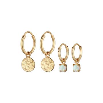 Boucles d'Oreilles Creolen Plättchen Opal Edelstein 2Er Set 925 Silber