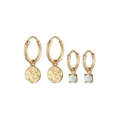 Elli  Boucles d'Oreilles Creolen Plättchen Opal Edelstein 2Er Set 925 Silber 