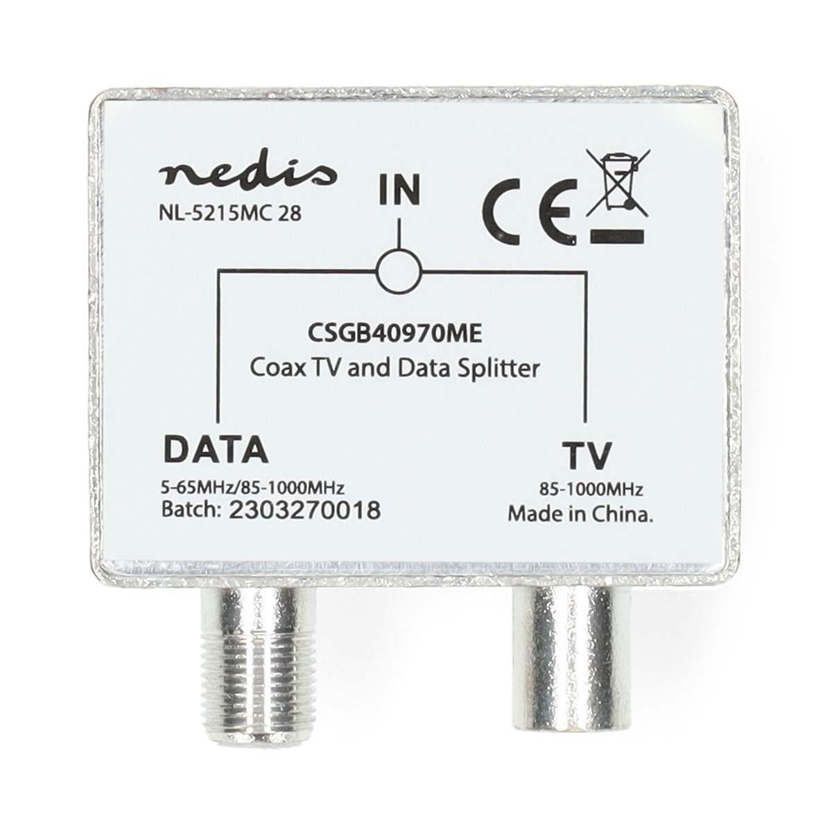 Nedis  Adaptateur satellite et antenne | F Hona / IEC (Coax) Hane | IEC (Coax) Hona | Nickel Platerad | 75 Ohm | Rak | Metal | Metal / Silver | 1 st. | Verrouillage 