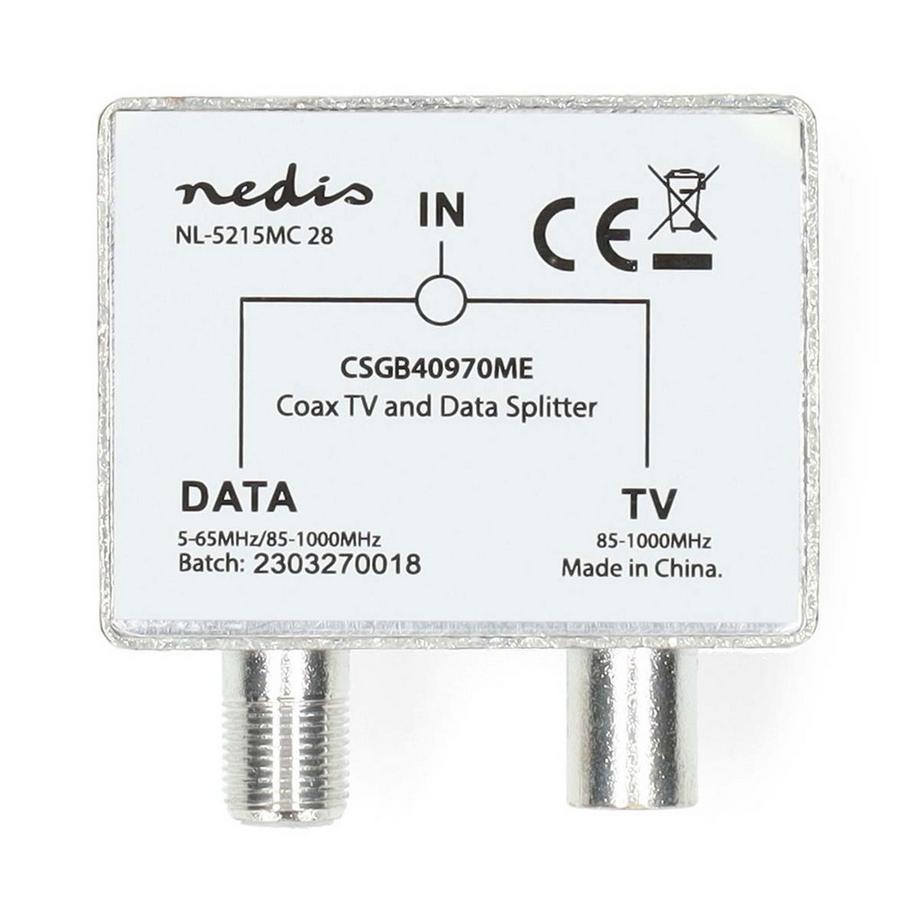 Nedis  Adaptateur satellite et antenne | F Hona / IEC (Coax) Hane | IEC (Coax) Hona | Nickel Platerad | 75 Ohm | Rak | Metal | Metal / Silver | 1 st. | Verrouillage 
