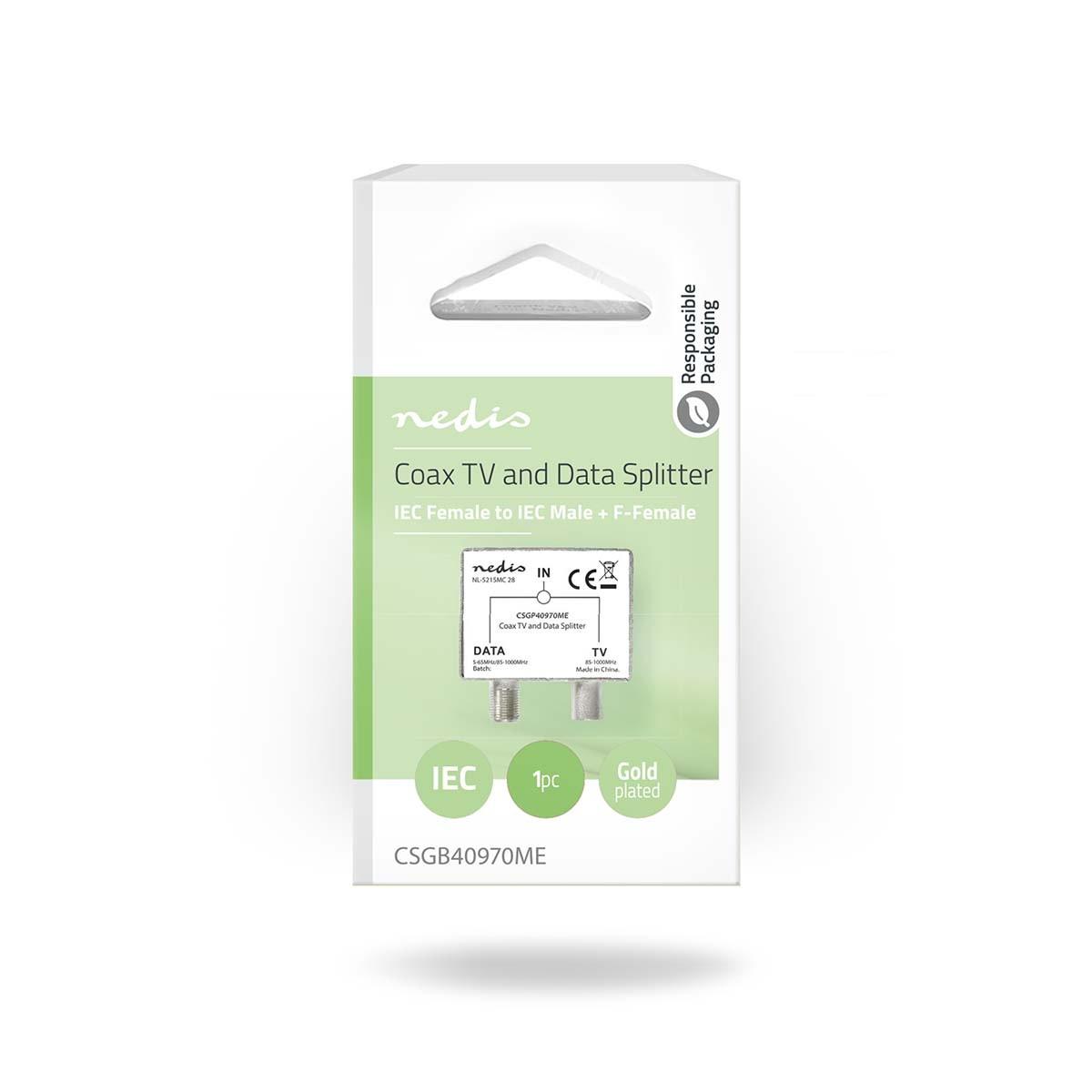 Nedis  Adaptateur satellite et antenne | F Hona / IEC (Coax) Hane | IEC (Coax) Hona | Nickel Platerad | 75 Ohm | Rak | Metal | Metal / Silver | 1 st. | Verrouillage 