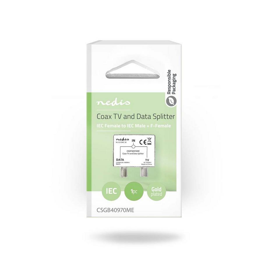 Nedis  Adaptateur satellite et antenne | F Hona / IEC (Coax) Hane | IEC (Coax) Hona | Nickel Platerad | 75 Ohm | Rak | Metal | Metal / Silver | 1 st. | Verrouillage 