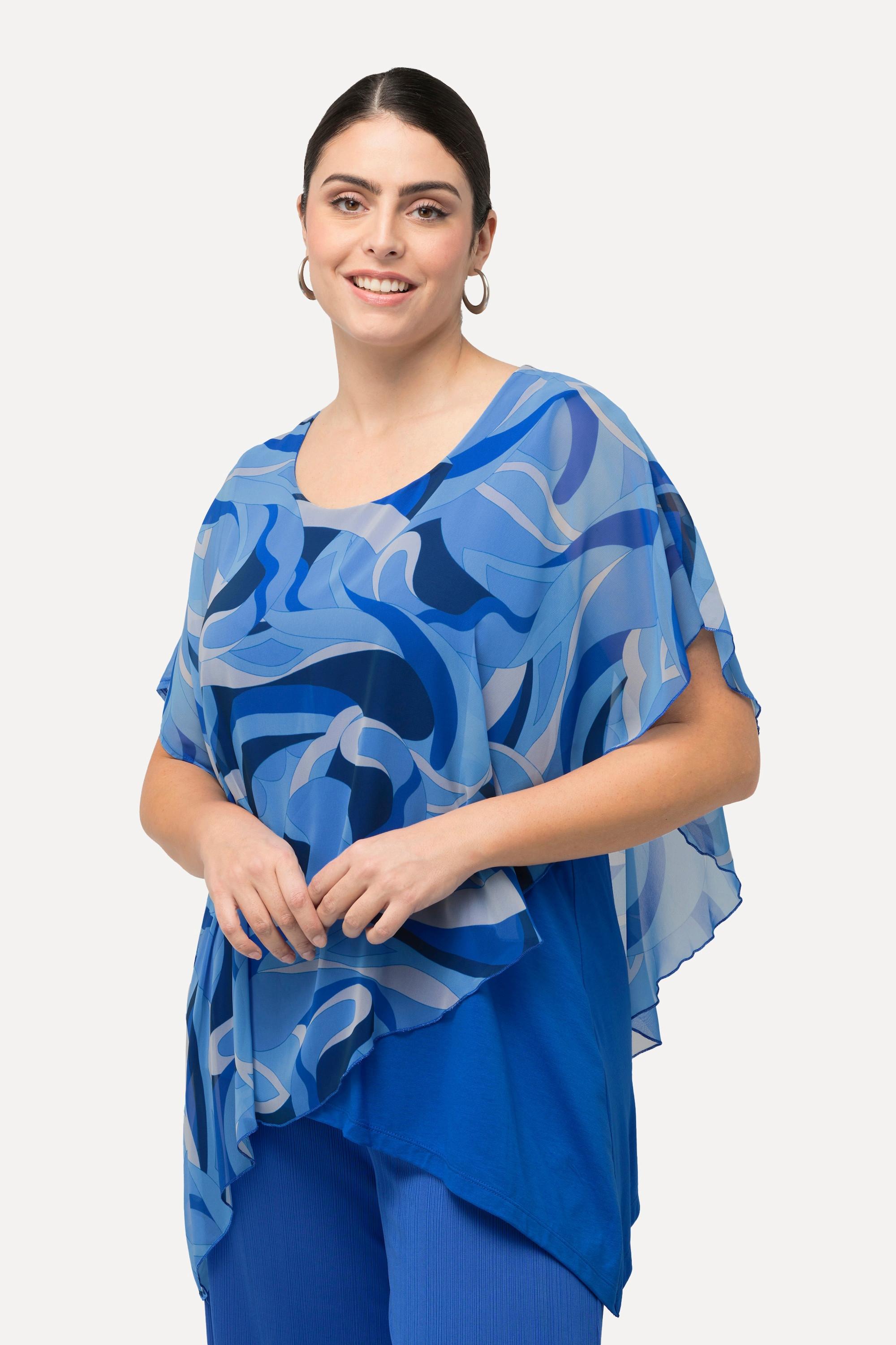 Ulla Popken  Tunika, Chiffon-Überwurf, Rundhals, Halbarm 