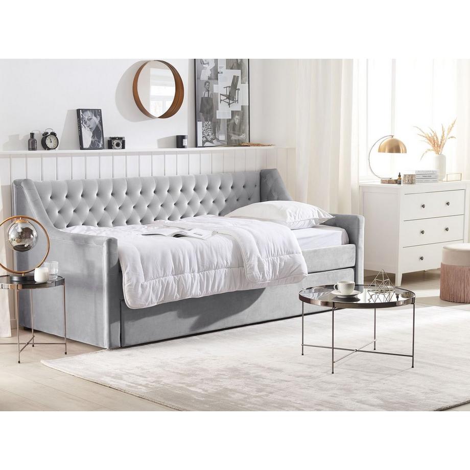 Beliani Lit à lattes en Velours Moderne MONTARGIS  