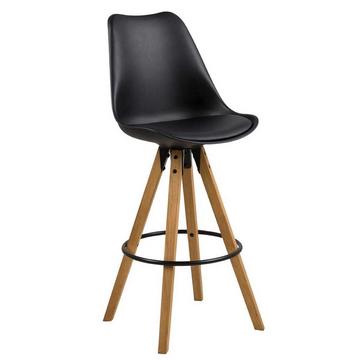 Tabouret de bar Giada plastique noir coussin d&#039;assise noir chêne teinté à l&#039;huile