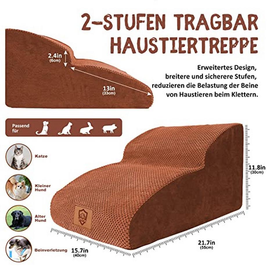 Alopini  Wasserdichte Hundetreppe für kleine Hunde, tragbare Hundetreppe mit 2 Stufen, abnehmbare 