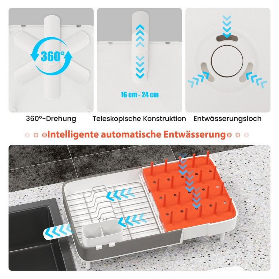 Northio Verstellbares Abtropfgestell mit Abnehmbarem Besteckhalter & Tassenhalter Erweiterbar  