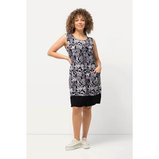 Ulla Popken  Jerseykleid, Blätter, Rundhals, ärmellos, Taschen 