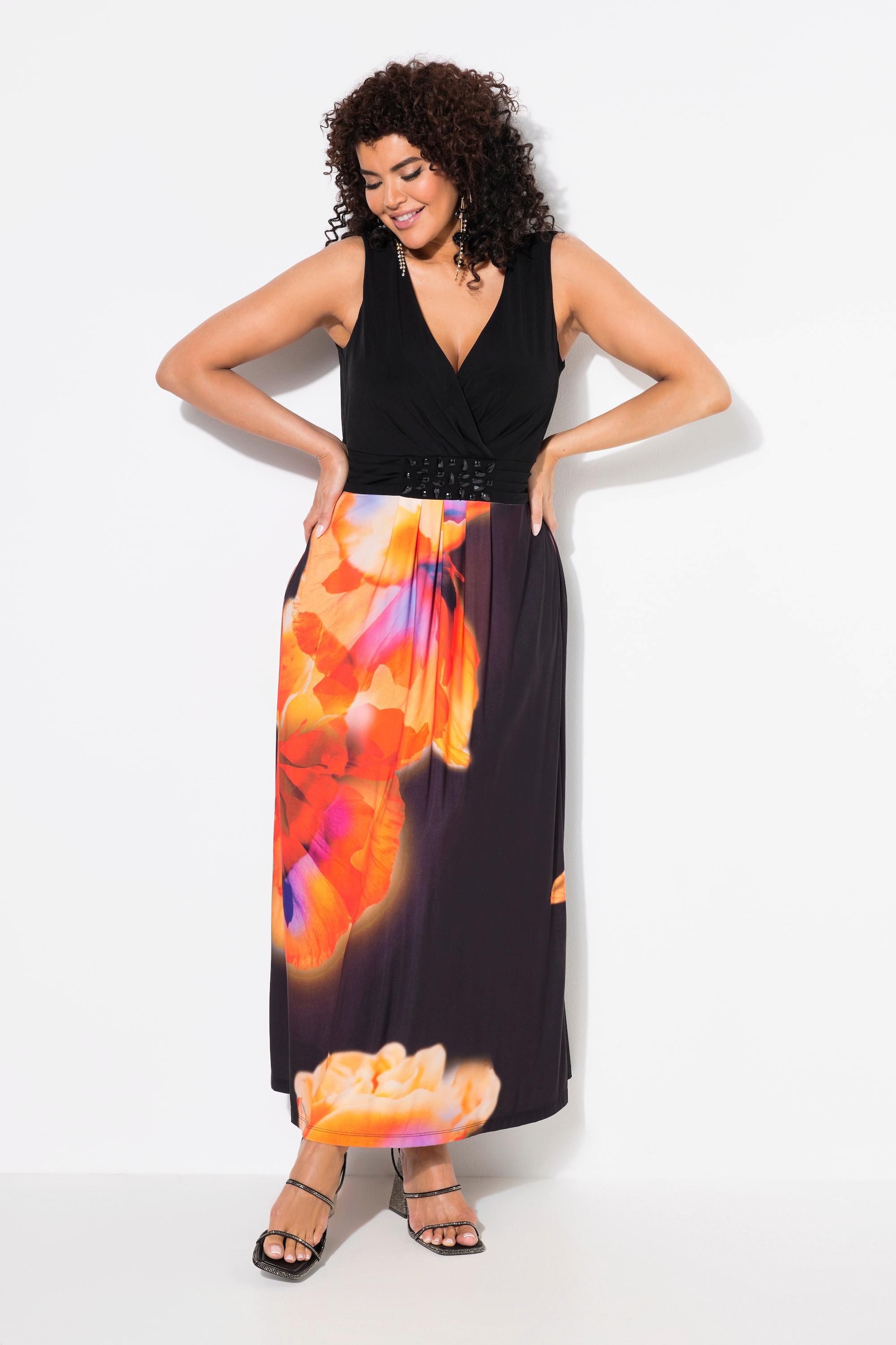 Ulla Popken Maxi Abito Stampa Floreale XL Linea ad A Scollo a V Senza Maniche  