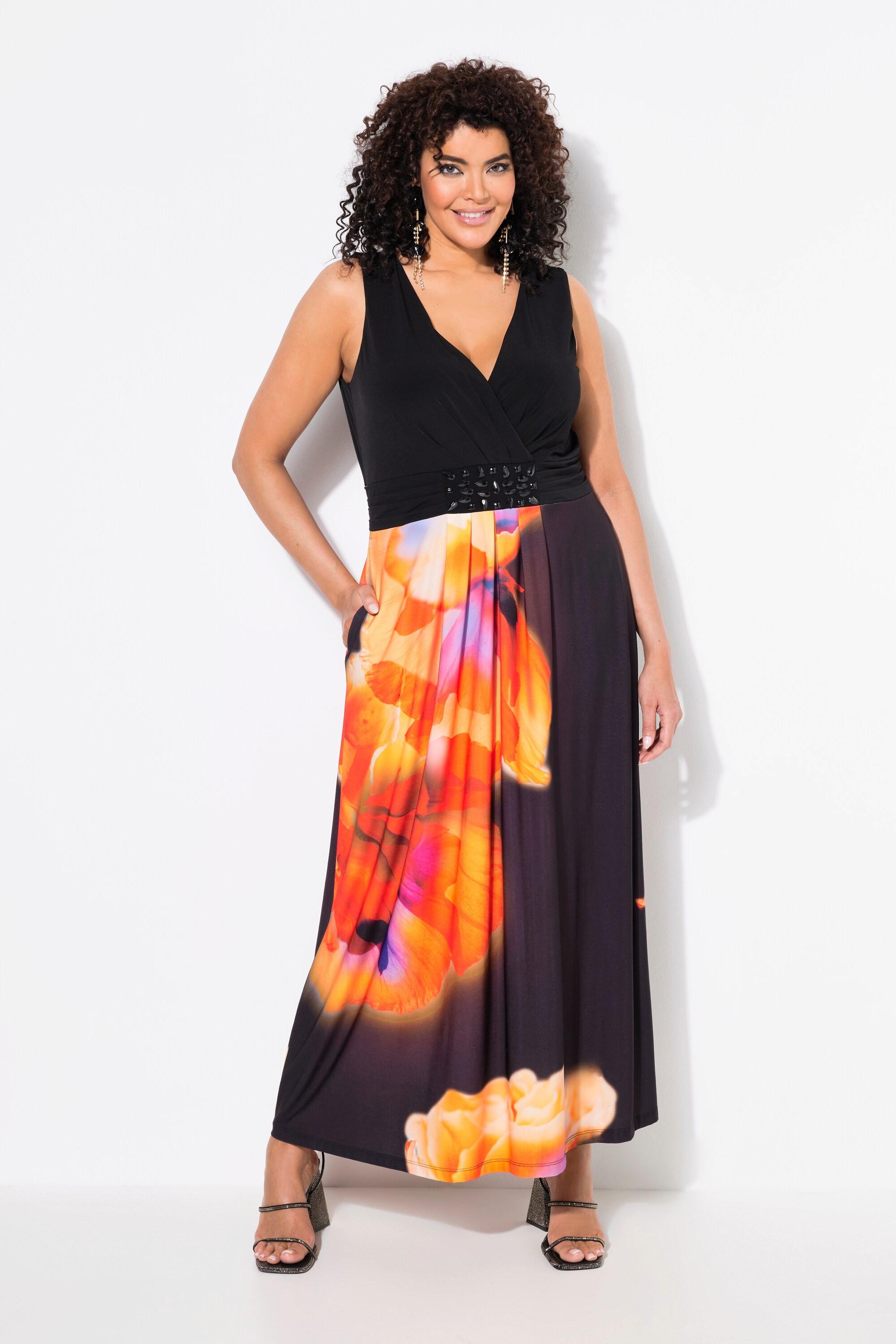 Ulla Popken Maxi Abito Stampa Floreale XL Linea ad A Scollo a V Senza Maniche  