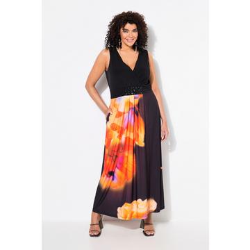 Maxi abito dal taglio svasato e smanicato con fiori grandi e scollo a V