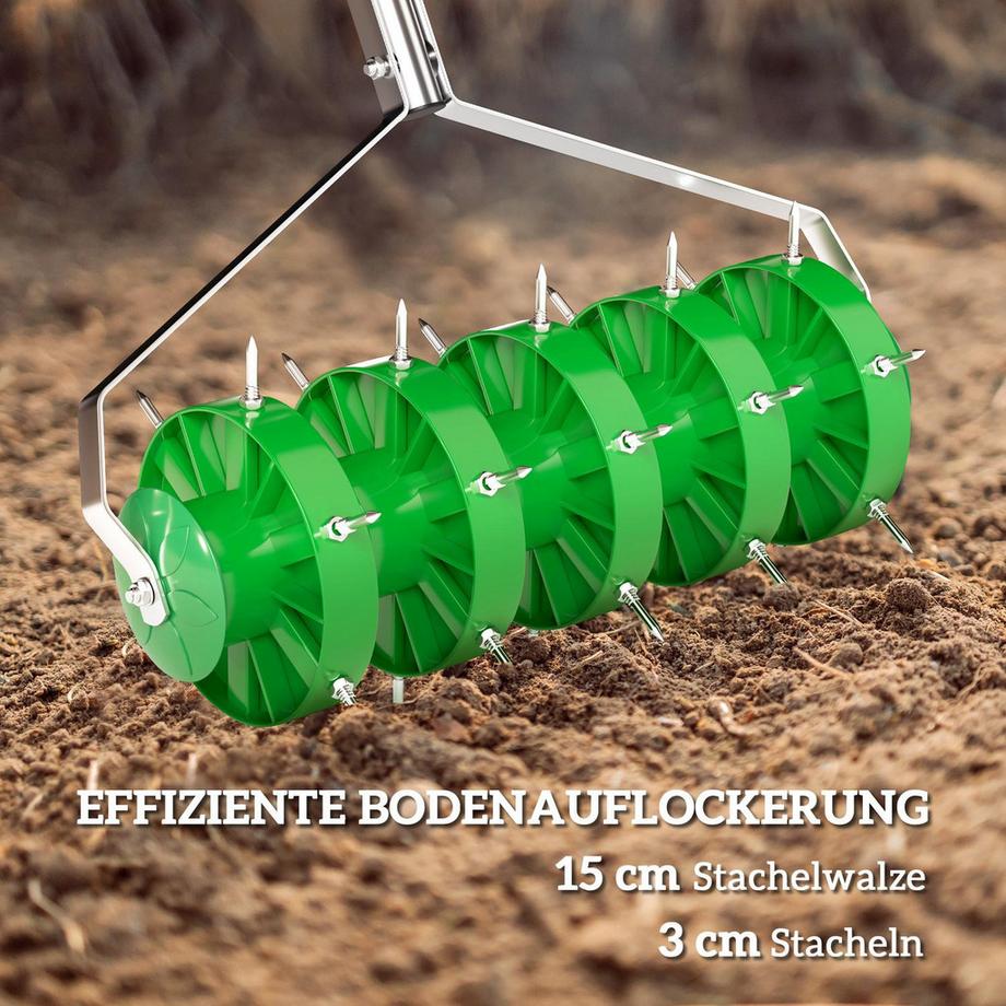 Northio  Rasenlüfter Aerifizierer für Rasen 45cm Breite Manuell Rasenbelüfter mit 30 Eisenspikes Gartengeräten Bodenschiene Stopfenkern, Vertikutierer Rasenspecht, Rasenpflege für Höfe Rasen | 
