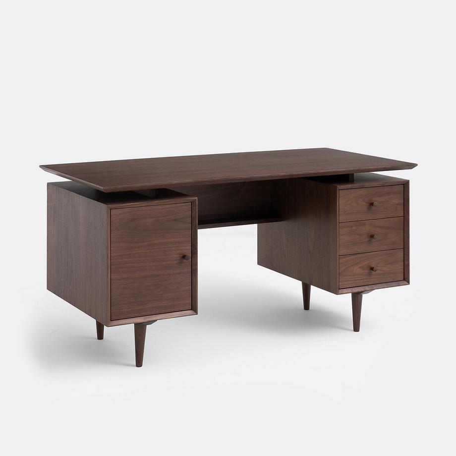 Bureau vintage double caisson noyer plaqué