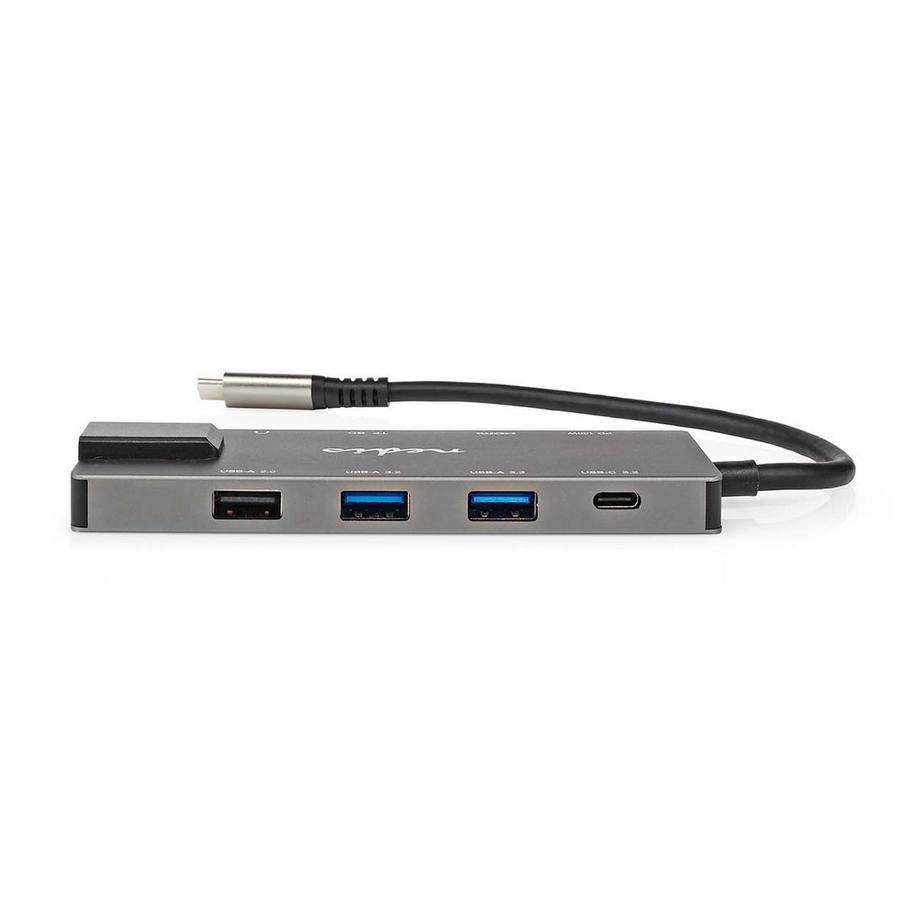 Nedis  Adaptateur multiport USB | USB 3.2 Gen 1 | USB-C™ mâle | Sortie HDMI™ / RJ45 femelle / SD / 2x USB-C™ / 3,5 mm femelle / 3x USB-A femelle | 5 Gbps | 0,20 m | Rond | Plaqué or | PVC | Anthracite | Boîte 
