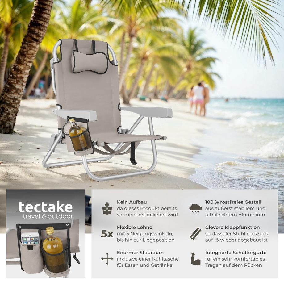Tectake Chaise De Plage Aluminium Pliable Confortable Avec Dossier Réglable Et Coussin Appui-tête, 2 Pièces  