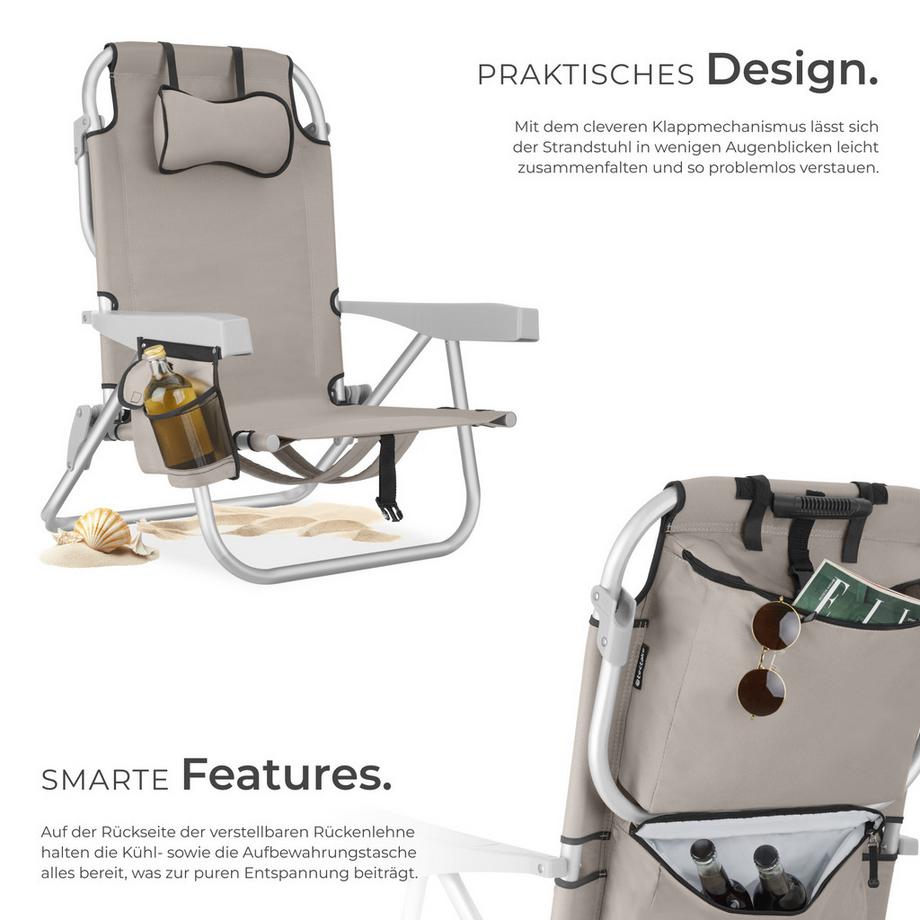 Tectake Chaise De Plage Aluminium Pliable Confortable Avec Dossier Réglable Et Coussin Appui-tête, 2 Pièces  