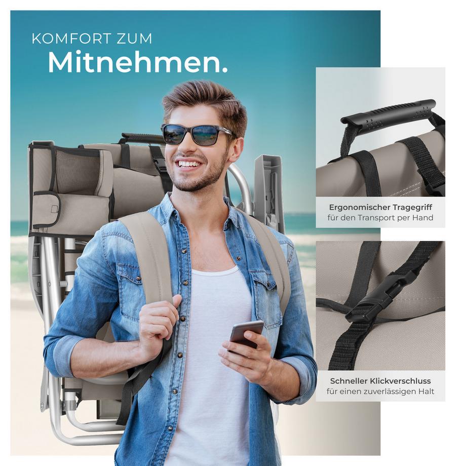 Tectake Chaise De Plage Aluminium Pliable Confortable Avec Dossier Réglable Et Coussin Appui-tête, 2 Pièces  