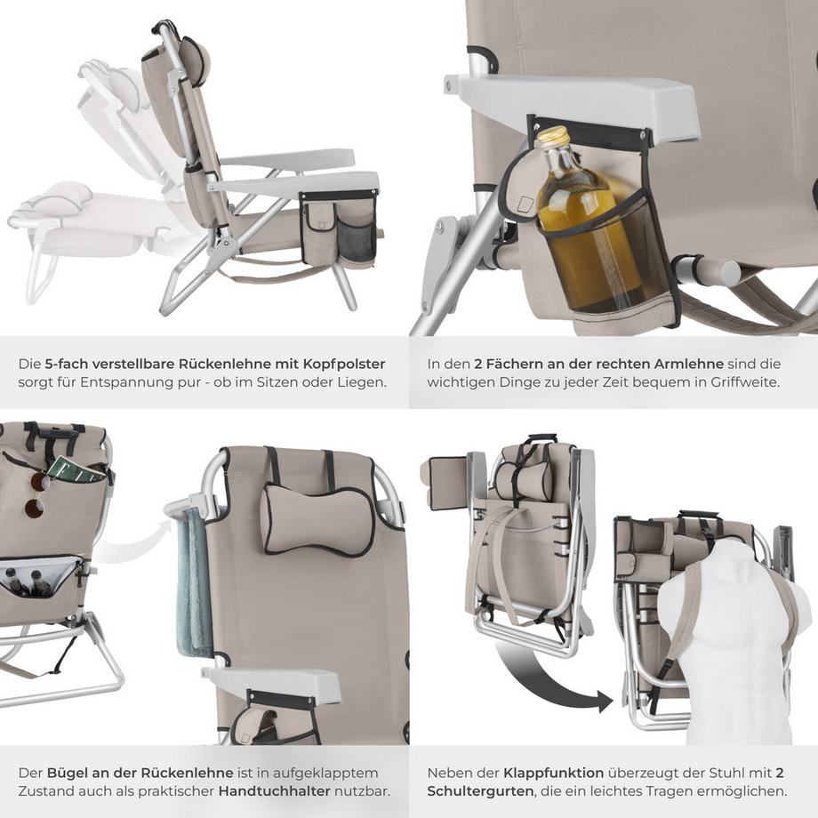 Tectake Chaise De Plage Aluminium Pliable Confortable Avec Dossier Réglable Et Coussin Appui-tête, 2 Pièces  