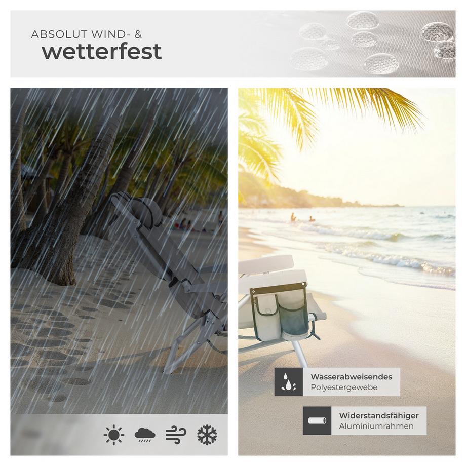 Tectake Chaise De Plage Aluminium Pliable Confortable Avec Dossier Réglable Et Coussin Appui-tête, 2 Pièces  