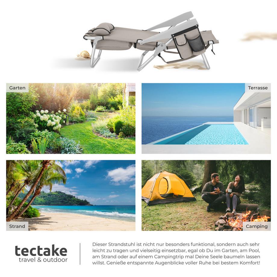 Tectake Chaise De Plage Aluminium Pliable Confortable Avec Dossier Réglable Et Coussin Appui-tête, 2 Pièces  