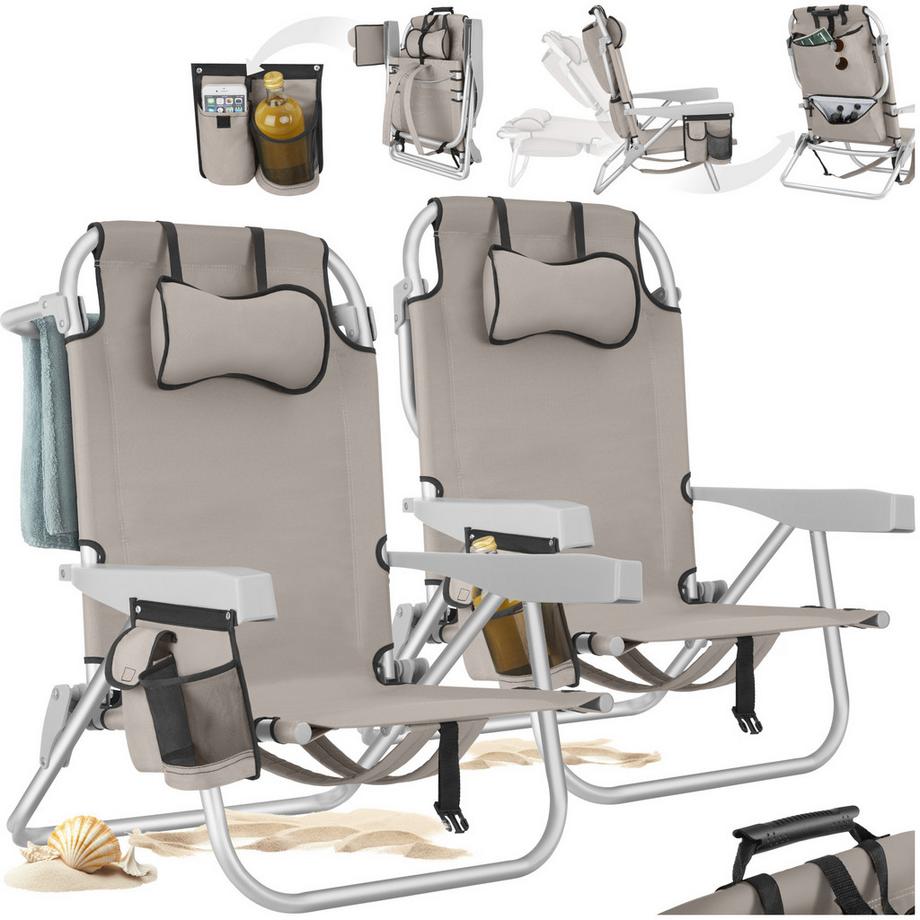 Chaise De Plage Aluminium Pliable Confortable Avec Dossier Réglable Et Coussin Appui-tête, 2 Pièces