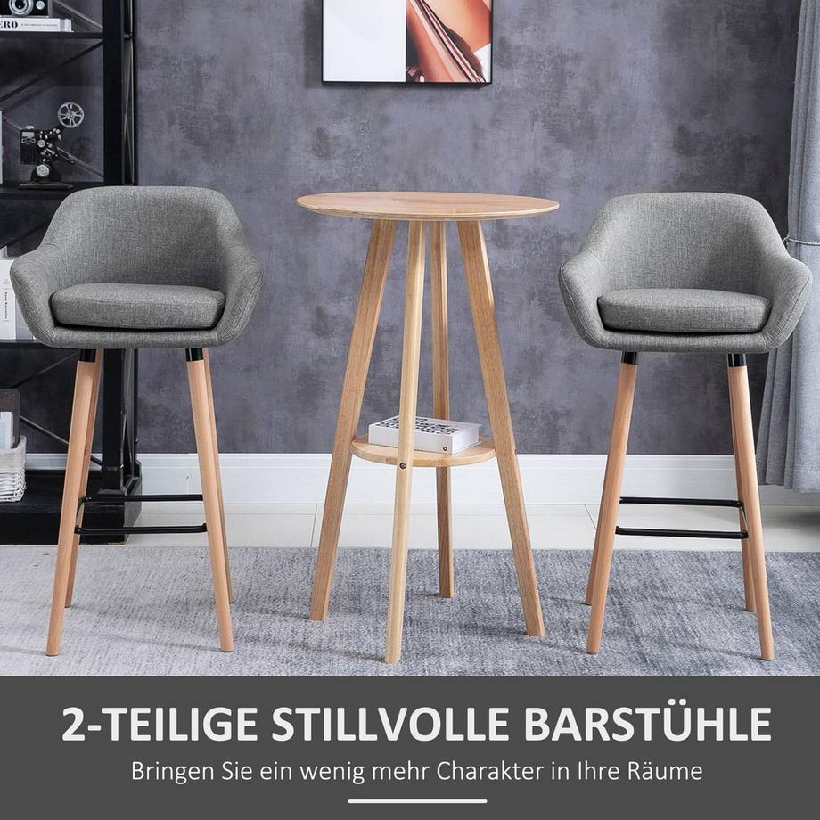 Northio Lot De 2 Tabourets De Bar, Chaise De Bar En Lin Avec Coussin D'Assise, Tabouret De Cuisine, Tabouret De Bistrot Avec Repose-Pieds, Tabouret De Comptoir, Gris, 55 X 48 X 100 Cm  