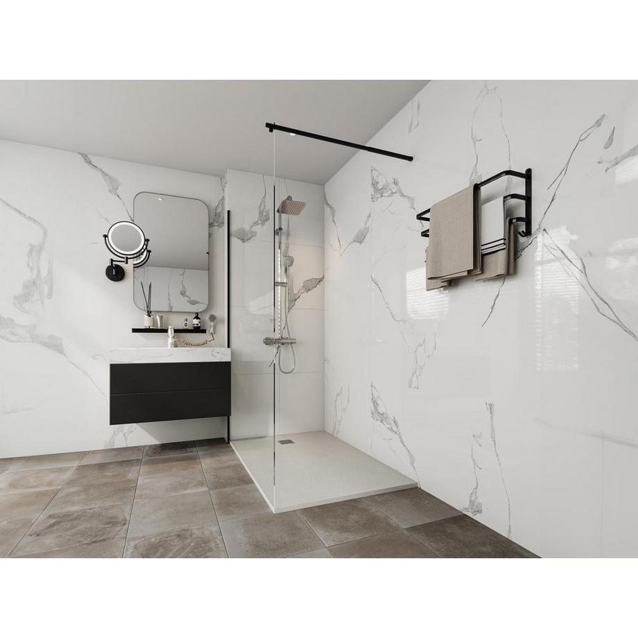 Vente-unique Receveur à poser ou à encastrer en résine avec siphon - Blanc - 140 x 90 cm - MIRNOSA  