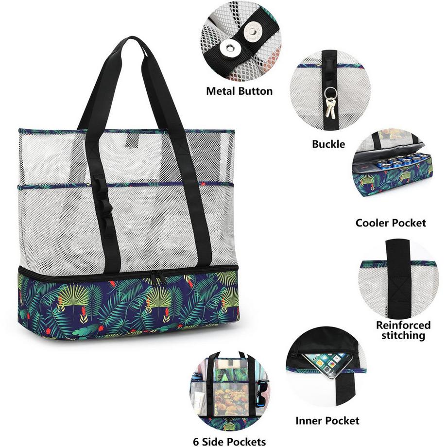 Only-bags.store Sac de Plage en Filet à 8 Poches  