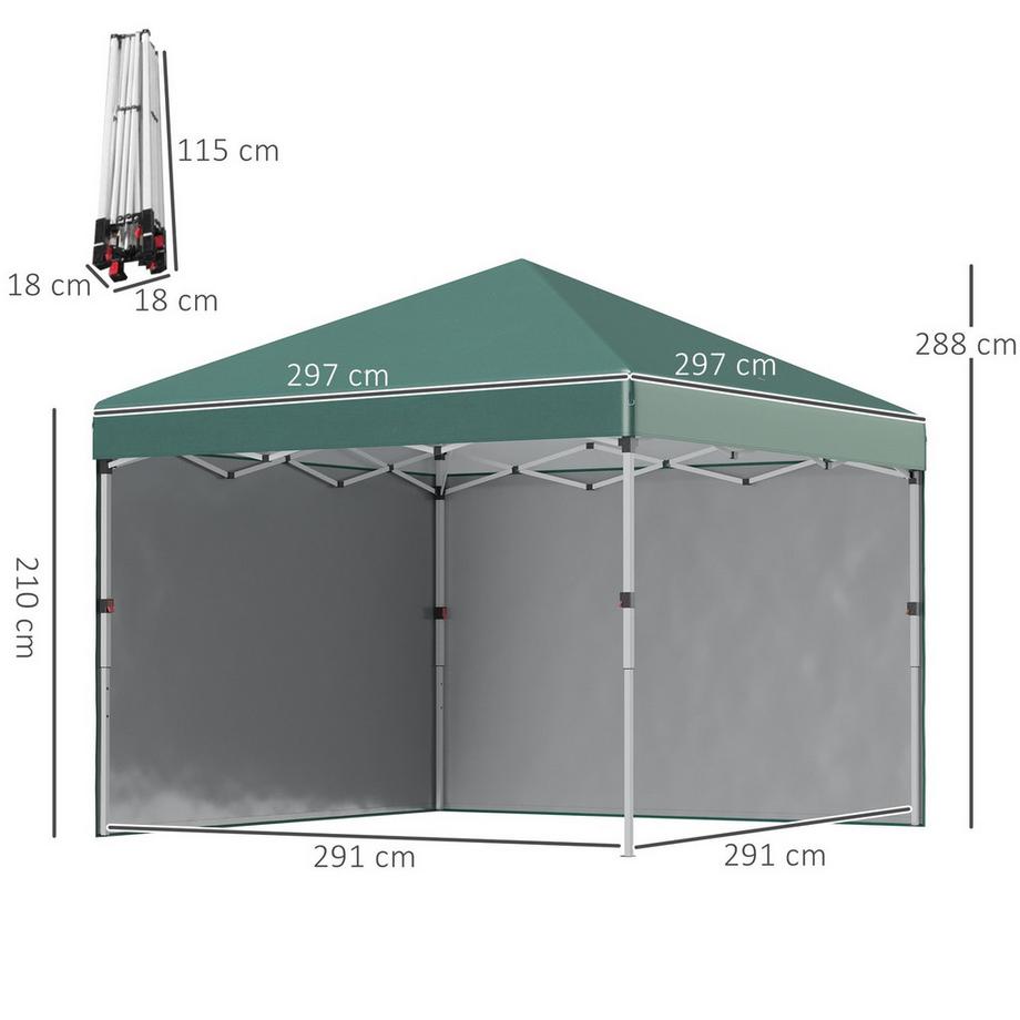 Northio Pavillon d'environ 3x3m, pavillon pliant escamotable hydrofuge, stable et résistant à l'hiver avec 2 parois latérales, protection UV 30+, tente de fête pliable, tente de jardin avec sac, pavillon de jardin pour camping, jardin, vert  