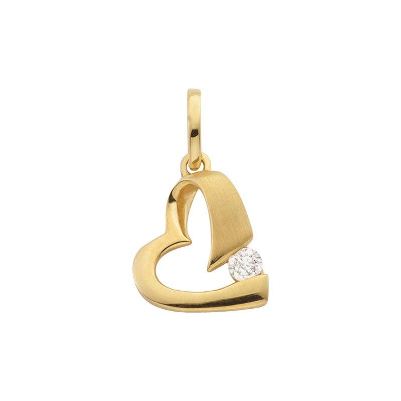 MUAU Schmuck  Pendentif coeur or jaune 750 diamant 0.06ct. 17x10mm 