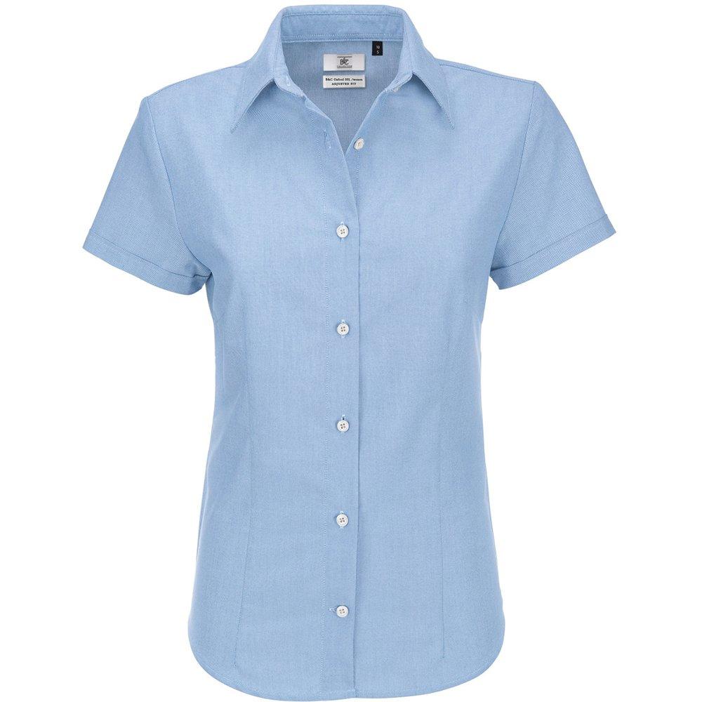 Image of B&c Oxford Bluse, Kurzarm Damen Mittelblau L