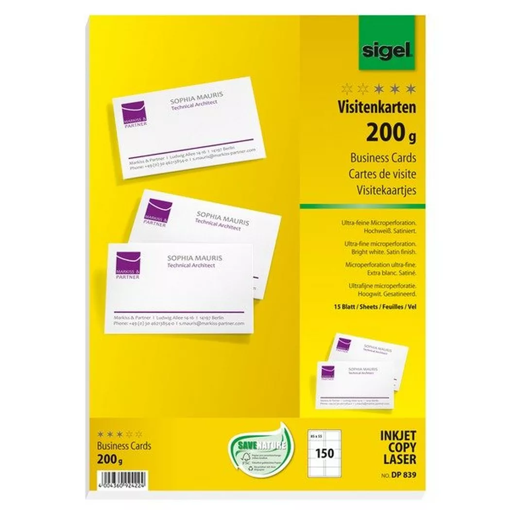 Sigel -  Cartes de visite imprimables, microperforées très, One Size