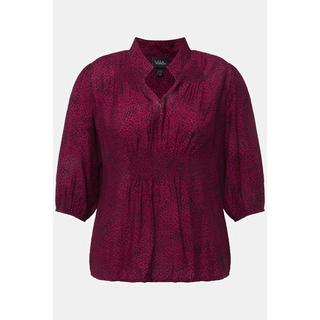 Ulla Popken  Bluse, Punkte, Smokeinsatz, V-Ausschnitt, 3/4-Arm 