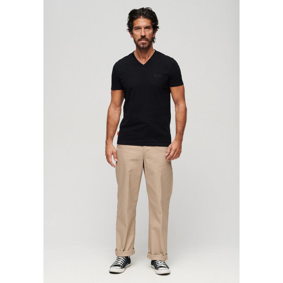 Superdry V-Ausschnitt T-Shirt mit aufgesticktem Logo  