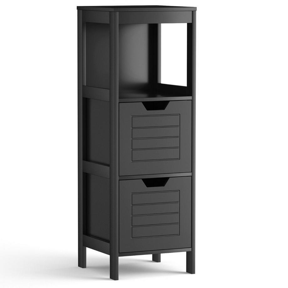B2X Badkommode aus Holz Badschrank mit 2 Schubladen 30 x 30 x 89 cm Schwarz  