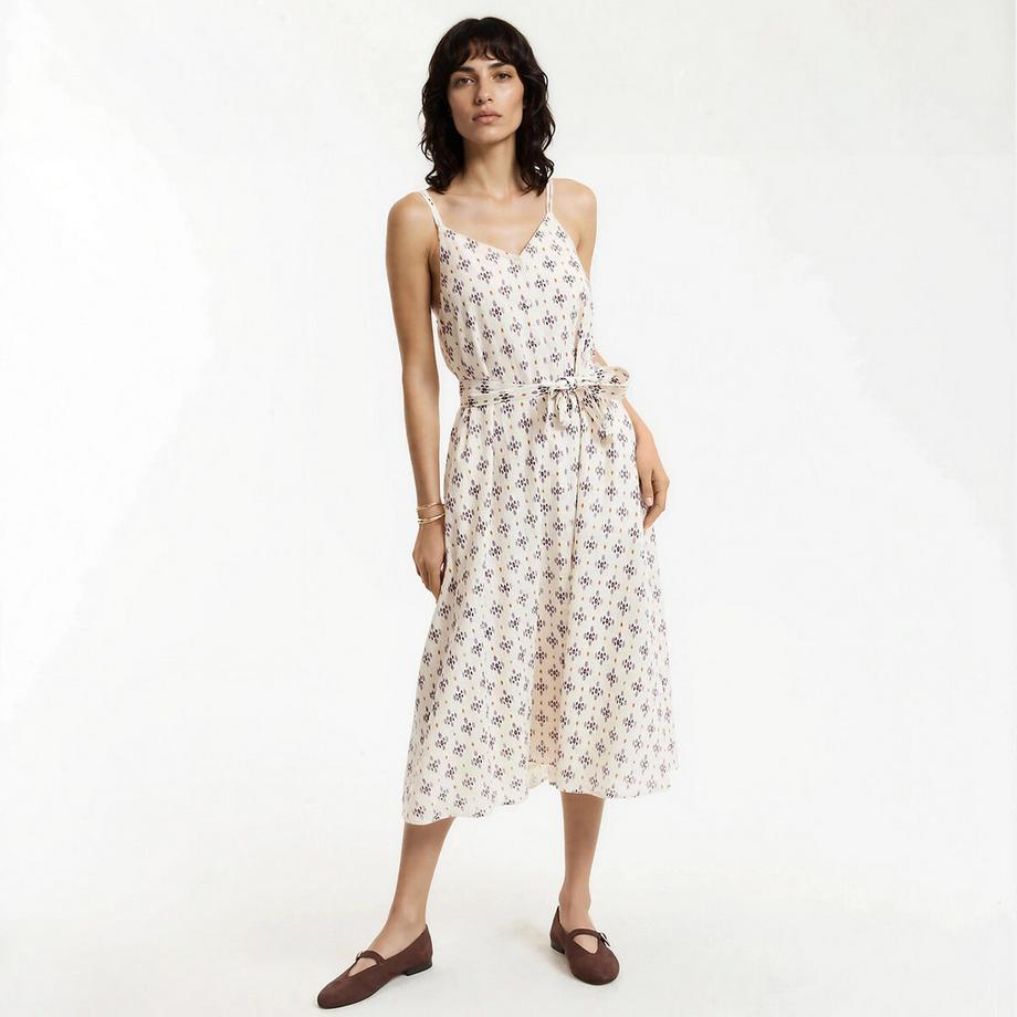 Midi-Kleid mit schmalen Trägern und V-Ausschnitt