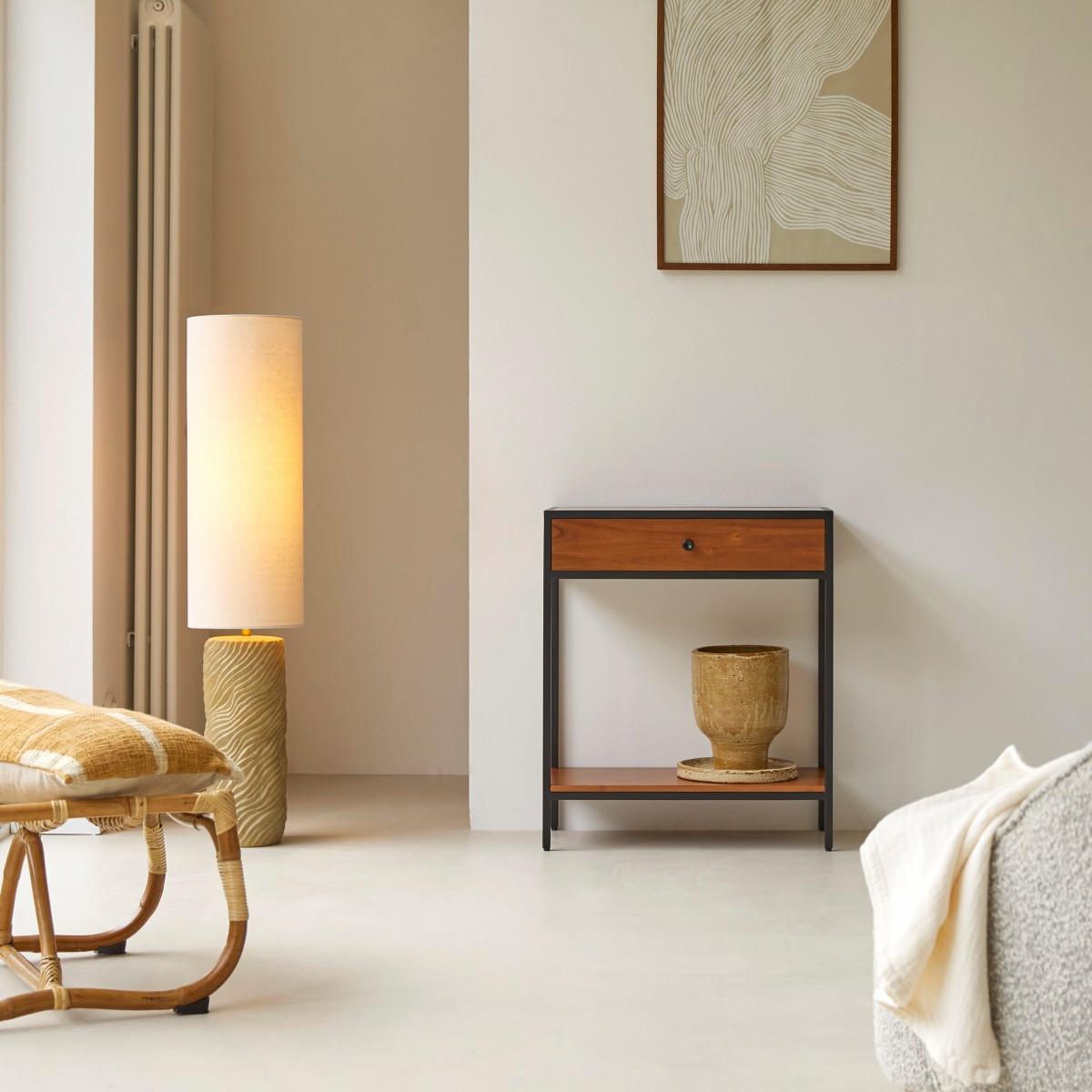 Image of Konsole Aus Massiver Akazie Und Metall Mit 1 Schublade Agra Unisex Zimt ONE SIZE