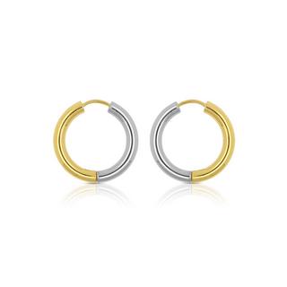 MUAU Schmuck  Créoles bicolores jaune/blanc or 750 fil rond 21mm 