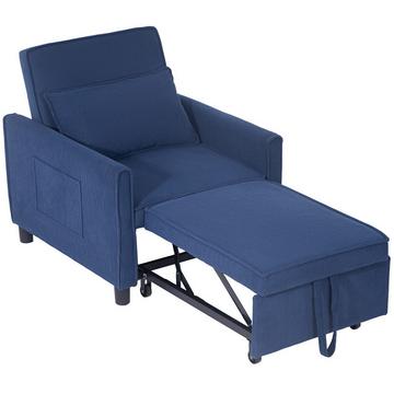 Chaise de couchage 3 en 1, lit pliant avec fonction lit, coussin lombaire, chaise longue pliante avec dossier réglable, roulettes, poche latérale, pour salon, velours côtelé, bleu